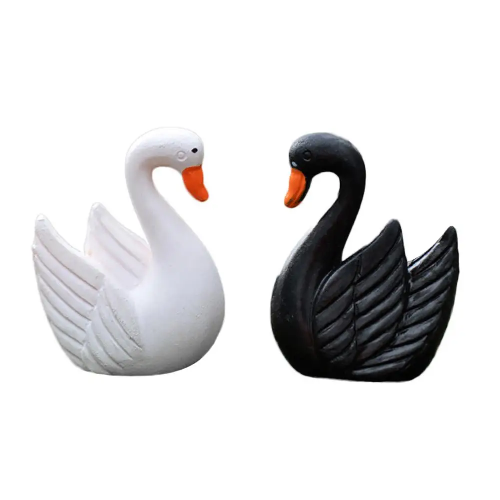 

2pcs Swan Black White Cygnus Lake Model Small Statue Figurine Micro Crafts Ornament Miniatures DIY Home Garden Decor