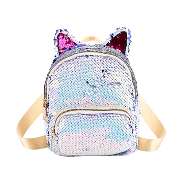 

2019 New Women Mini Sequin Backpack PU Leather Cat Ear Handbag Girls Travel Rucksack Shoulder Bag Fashion