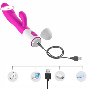 OLO USB Recharge Dual Vibration Rabbit Dildo Vibrator G Spot Massager Vaginal Clitoris Stimulator Sex Toys for Women 5