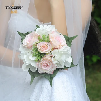 

TOPQUEEN Elegant Wedding Bridal Bouquet Red Rose Bridal Bouquet Burgundy & Cream Rose Wedding Bouquet Flower Wedding Decoration