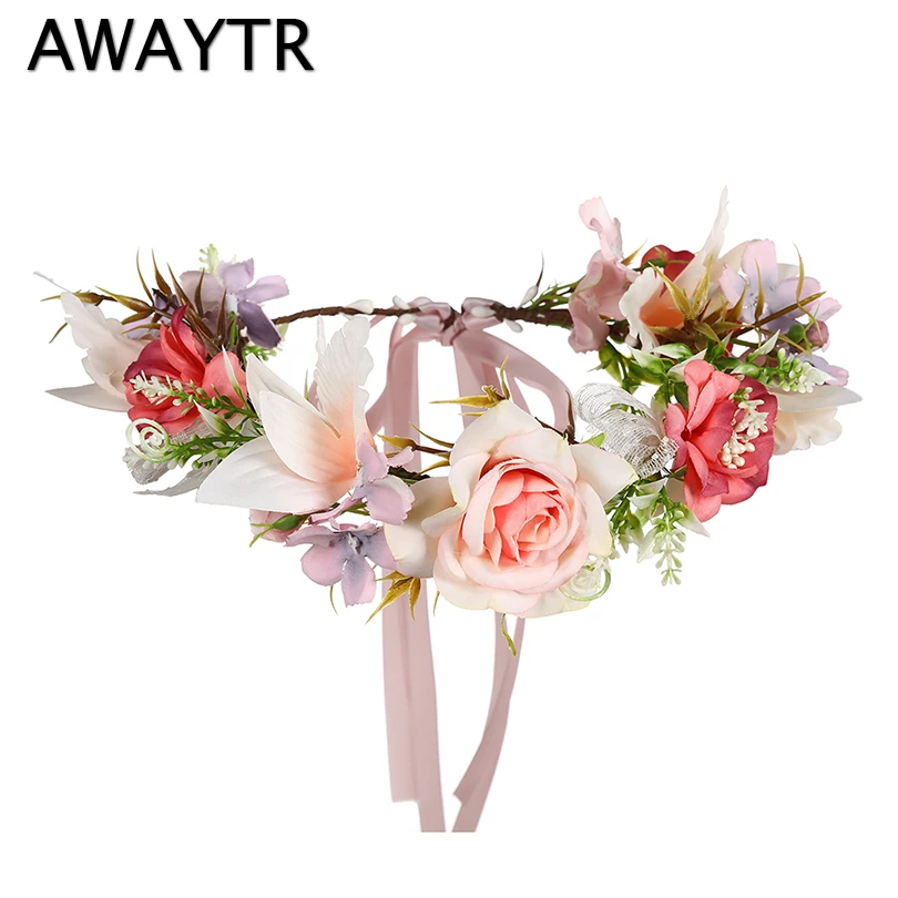 

AWAYTR Faux Rose Flower Crowns Braids Natural Berries Lovely Small Floral Garlands for Women Wedding Party Spring New Wreath