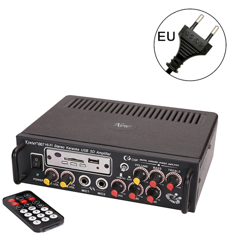 EU Kinter-007, караоке, аудио усилитель, 2,0 канал, 30 Вт, с USB, SD, микрофонный вход, контроль высоких частот и микрофона, эхо, время, тональное питание - Цвет: EU