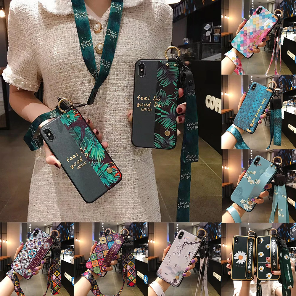 Frip Stand Phone Holder Cases For Samsung Galaxy A50 A51 A71 A70 A30s A31 A20 A40 A41 A10 Wrist Strap Case A81 A91 | Мобильные