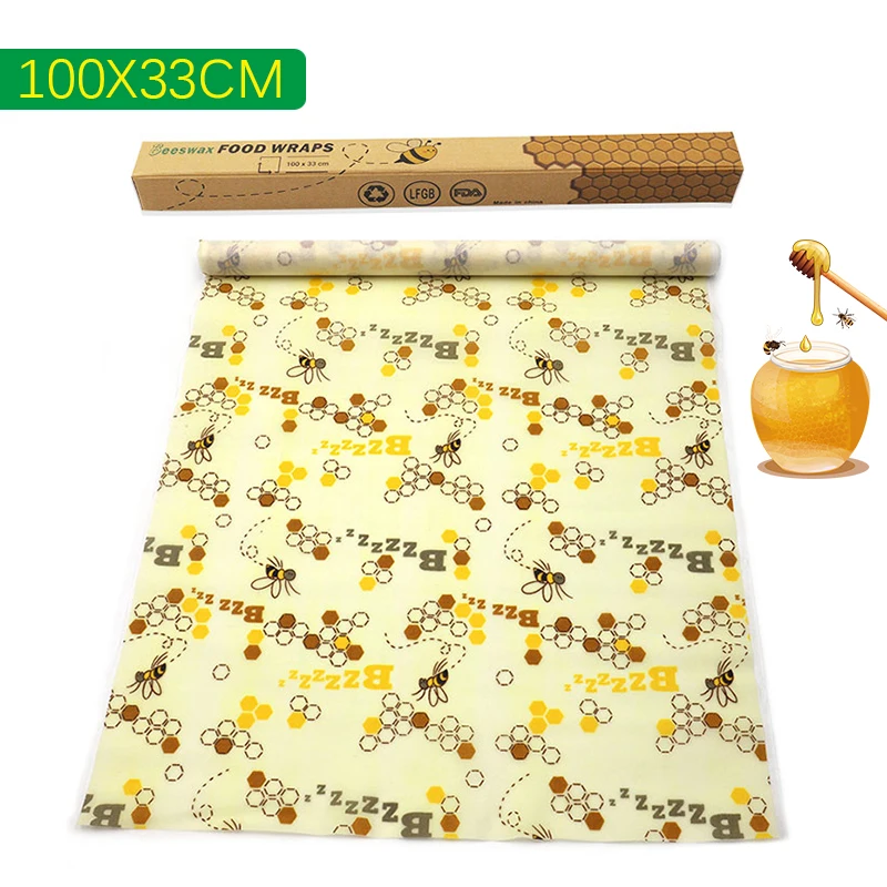 

100x33cm Beeswax Food Wrap Reusable Zero Waste Eco-friendly Sustainable Seal Silicone Tree Resin Plant Oils Storage Snack Wraps