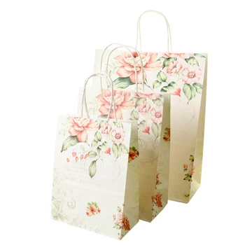 

10pcs High Quality Creative Flower Kraft Paper Bags Christmas Festival Party 25*18*10cm Gift Bags with Handles