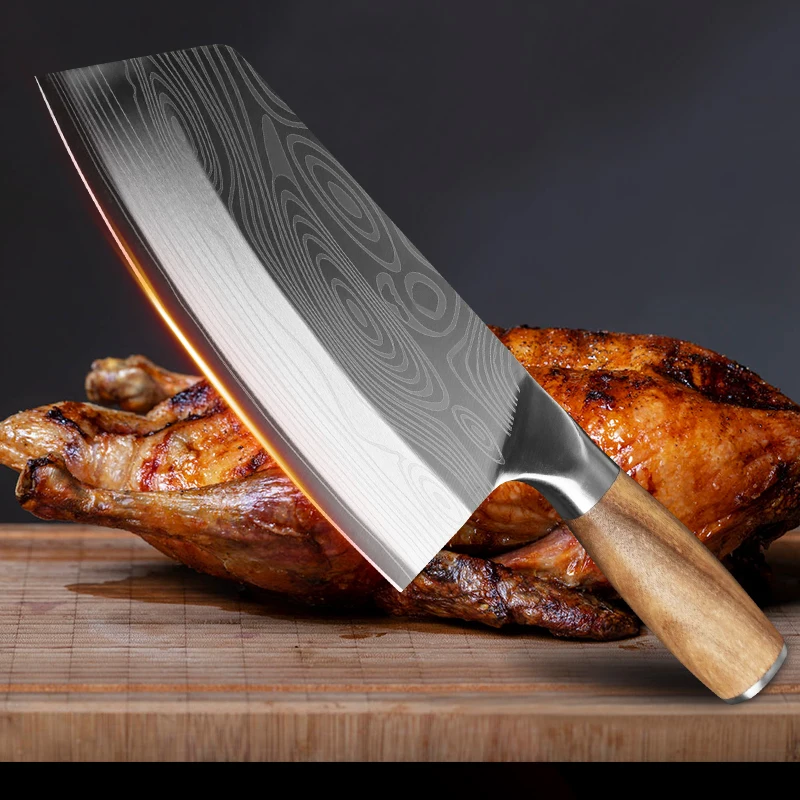 

Kitchen Knife Damascus Laser Pattern Chinese Chef Knife Stainless Steel Butcher Meat Chopping Cleaver Knife Vegetable Cutter