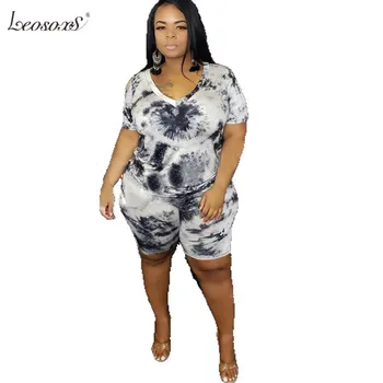

Summer 2 Piece Set Women Plus Size Outfits V Neck Printed Short Sleeve Shirt And Shorts Casual Tracksuit Wholesale Drop Shipping
