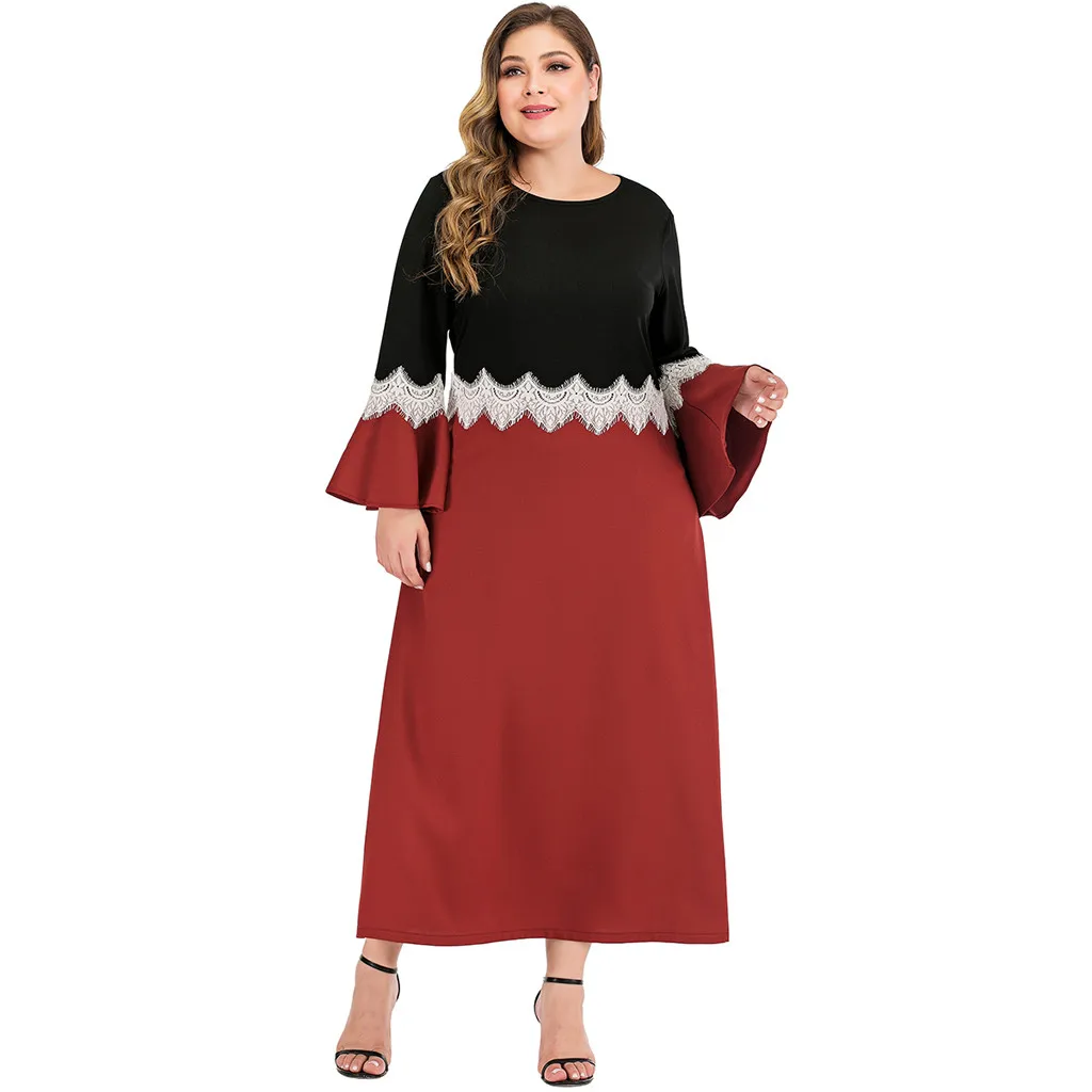 Fashion Women Casual Plus Size Long Sleeve Solid Bandage O-Neck Dress Winter Dropshipping free shipping fashion Workwear Le