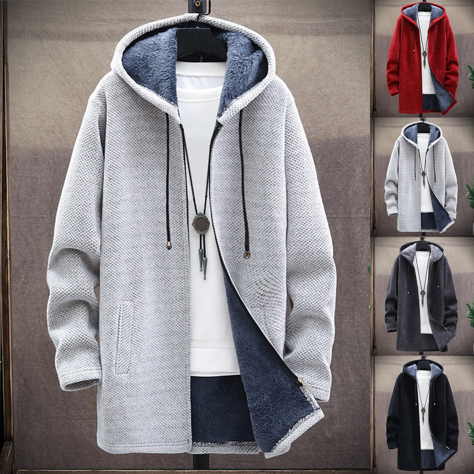 Winter Warm Jacket Men Coat Casual Coat Knitted Coat Autumn Winter Long Sleeve Plush Liner Sweater Zipper Knitted Coat680_voghion.com