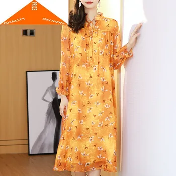 

100% Women Summer Real Long Party Dress Bobo Beach Casual Floral Dresses Silk Print Pink Vestidos Z09