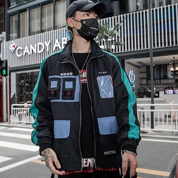 

Aolamegs Jackets Men Cool Color Block Tracksuit Hip Hop Style Funny Multi-Pocket Harajuku Casual Loose Couple Streetwear Autumn