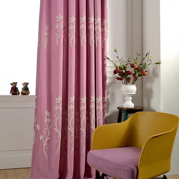 

Twin-Modern Minimalist Cotton Linen Dyeing Embroidery Curtain Window Screen Fabric