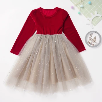 

High Quality Long Sleeved Kids Christmas Dress for Girl Red Princess Dress for Girl Kids New Style Mesh Dress for Kids