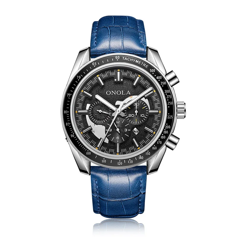 6814 silver blue ONOLA деловые повседневные автоматические механические часы для мужчин роскошные классические модные светящиеся водонепроницаемые кожаные Наручные часы - Цвет: 6814 silver blue
