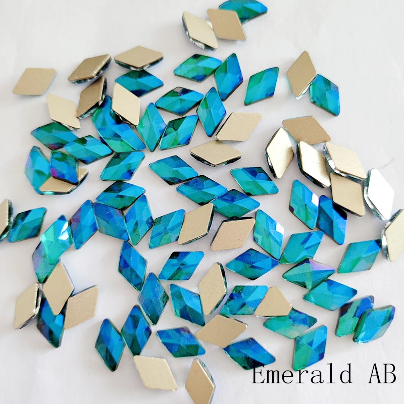 3D Стразы для ногтей 6X10 мм ромбовидный цвет AB блестящие стеклянные кристаллы с плоской задней стороной для украшения ногтей DIY Стразы - Цвет: Emerald AB