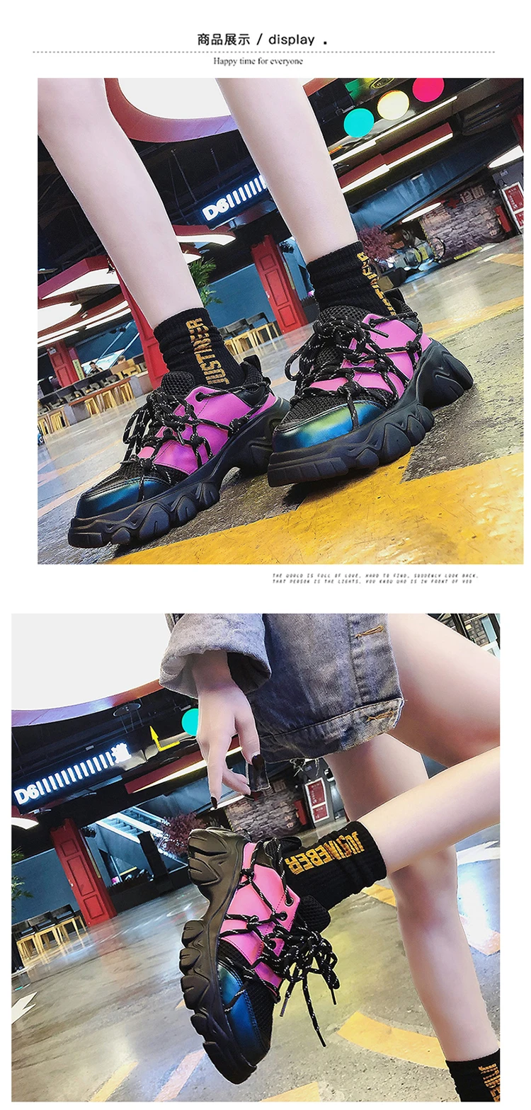 Spring Autumn Women Lace Up Casual Chunky Shoes Comfortable Platform Shoes Woman Sneakers Ladies Trainers Chaussure Femme