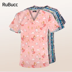 Medical Surgical Scrubs Tops New Cotton Print Scrub Shirt Beauty Salon Work Lab Pet Shop Health Working Workers Doctor Clothes