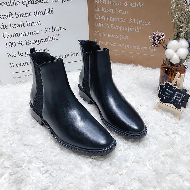 

New Style Martin Boots Thick Bottomed without Fleece Lining Sleeve Square Head Versatile British Style Semi-high Heeled Short Bo
