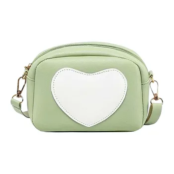 

Women Bag Shoulder Messenger Phone Bag Heart Small Square Bag Fashion Simple Wild Popular Casual Leather Stitching Candy Color