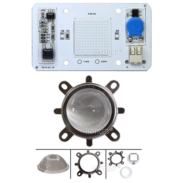 UV Led.44mm lens kit 50 Вт Led COB УФ лампа чип 110 В/220 В 395nm 400nm DOB AC Ультрафиолетовый детектор металла кварцевый черный светильник бактерицидная дезинфекция - Испускаемый цвет: UV Led.44mm lens kit