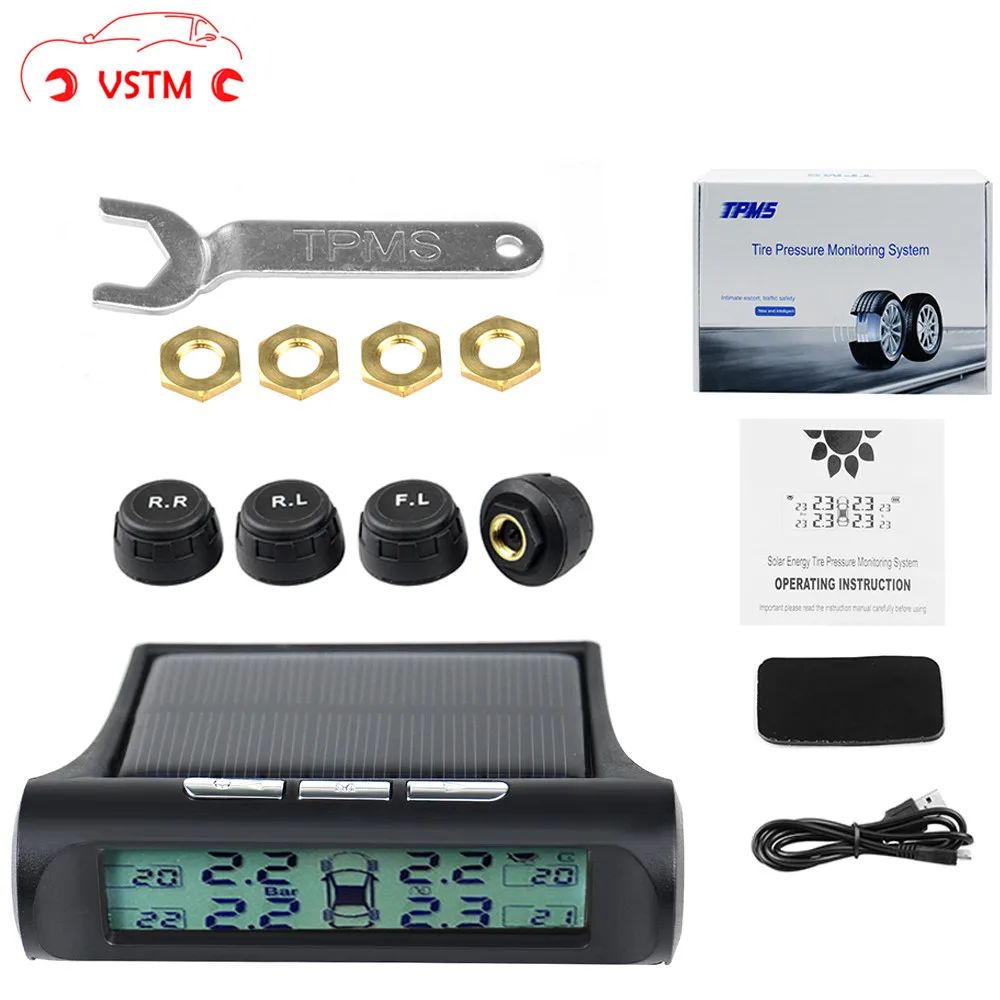 TPMS автомобильная система контроля давления в шинах с подсветкой Цифровой дисплей Солнечная энергия USB зарядное устройство