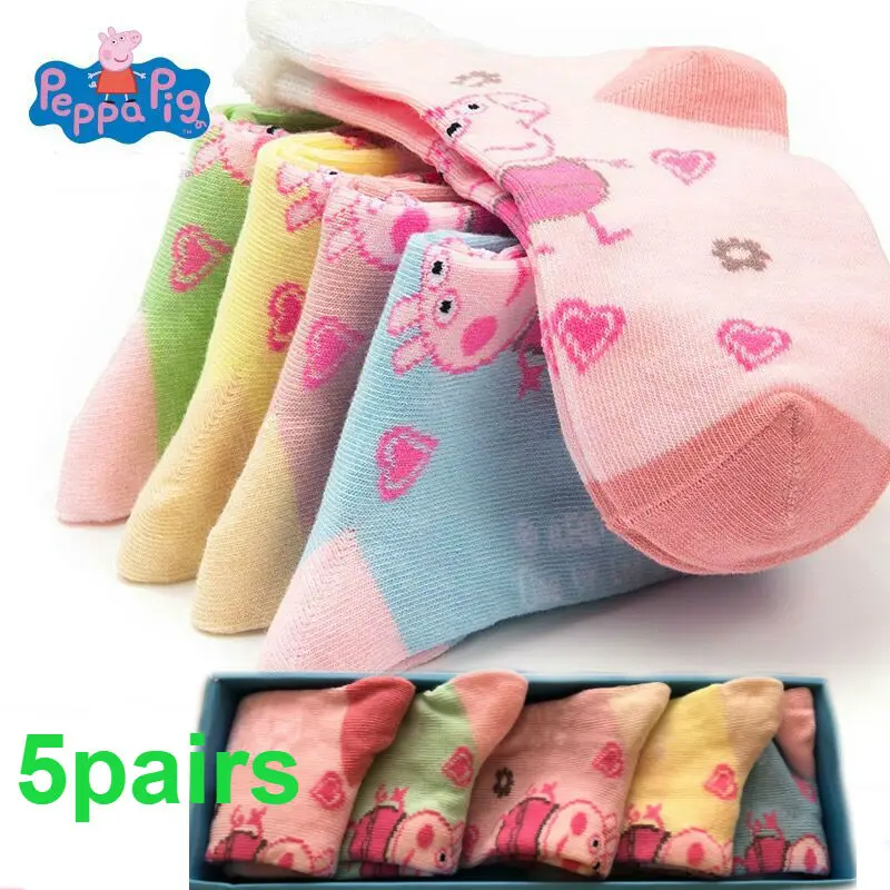 spring Autumn Genuine Peppa Pig 10pcs=5pairs socks Kids Cute Boy Girl cotton sock Children Birthday gift Toy High Quality