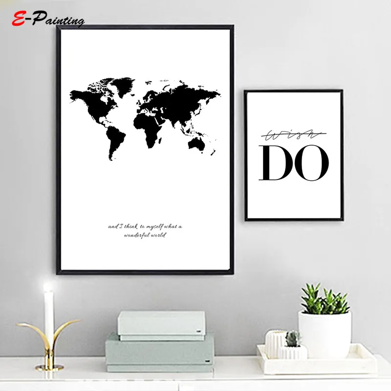 Настенная Картина на холсте с изображением карты мира в скандинавском стиле