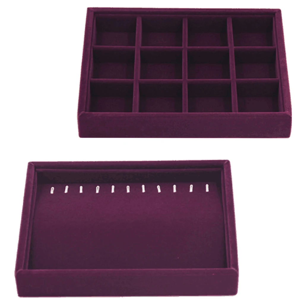 

2Pcs Velvet Stackable Jewelry Boxes for Bracelet Necklace Rings Display Tray Case