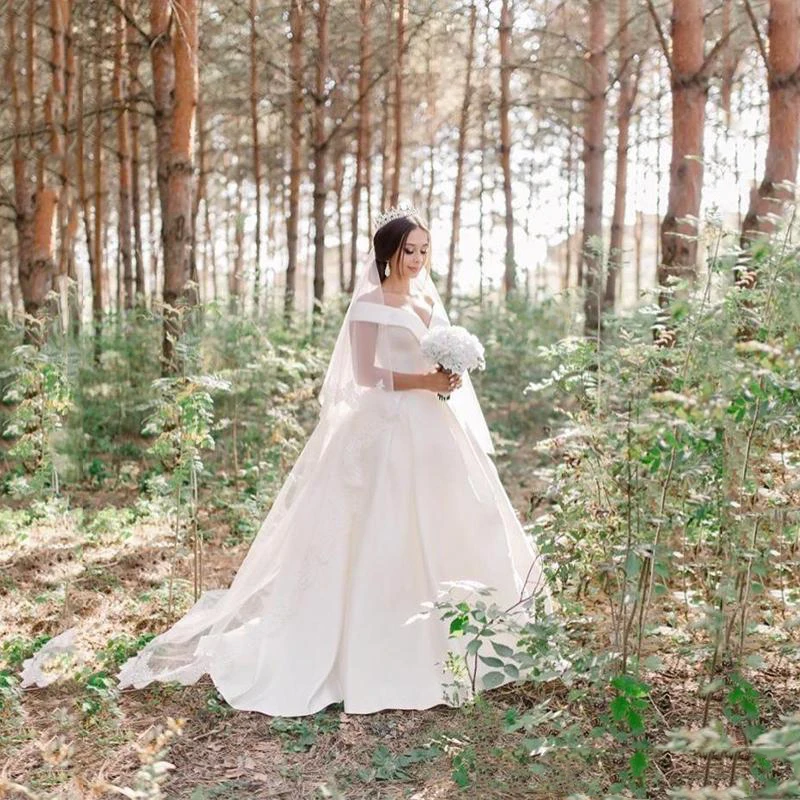 Изготовленный на заказ с открытыми плечами Свадебные платья в стиле Country Vestido De Noiva элегантные туфли из шелка, Simle трапециевидной формы свадебные платья