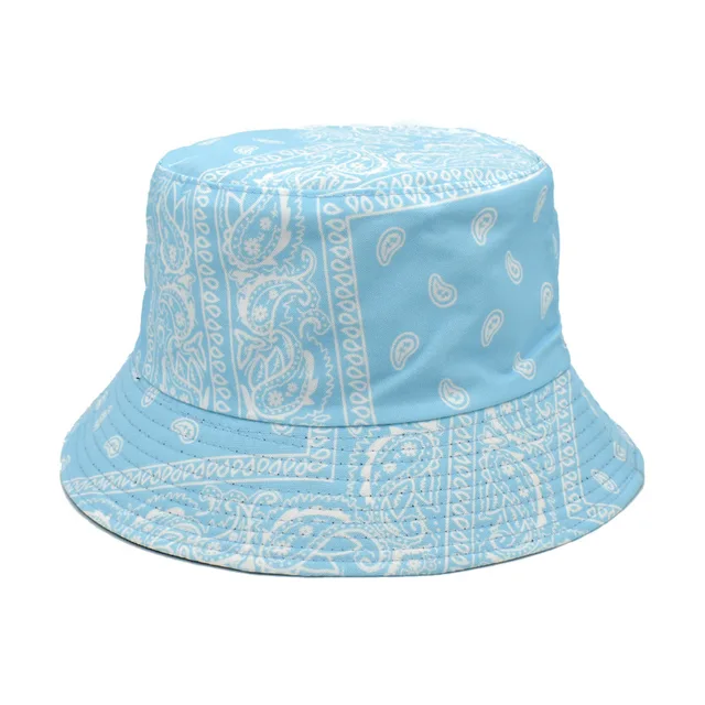 New Unisex Pattern Cotton Bucket Hat Men Women Cotton Double-Sided Sun Cap Summer Panama Fashion Fold Sun Fishing Fisherman Hats C8 Light blue