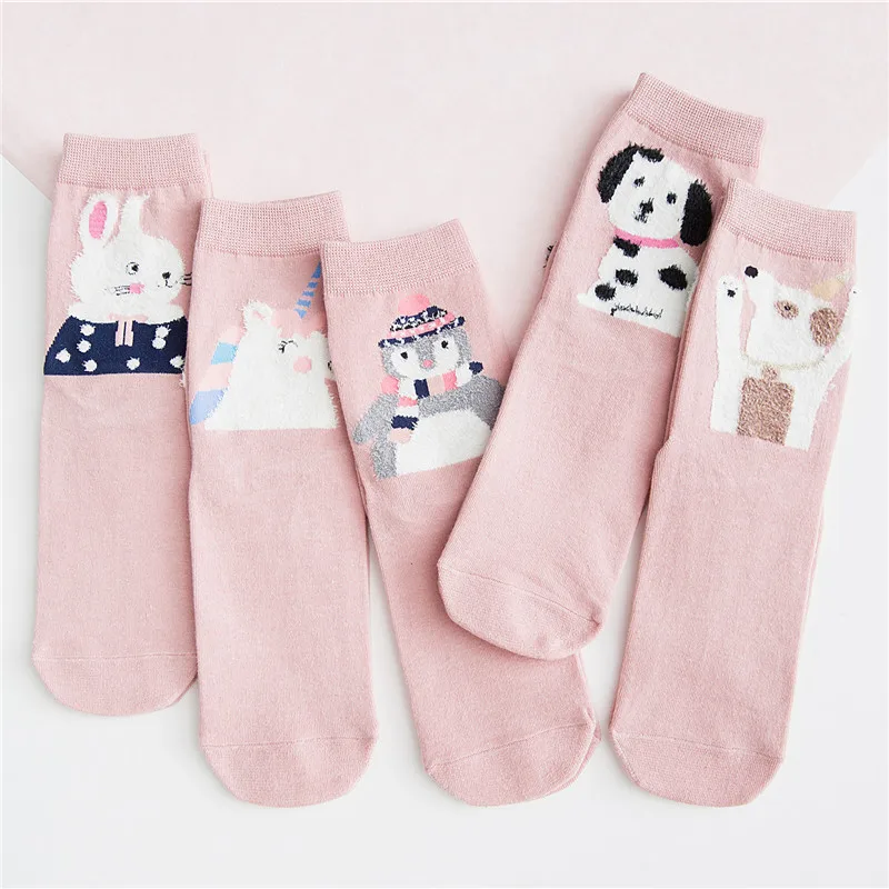 1 KingDeng Зима Согреться Носки Harajuku Хлопок Kawaii Розовый Милый Смешной Носок Корейский Стиль Женщины Уличная Одежда Красивые Девушки - Цвет: 1