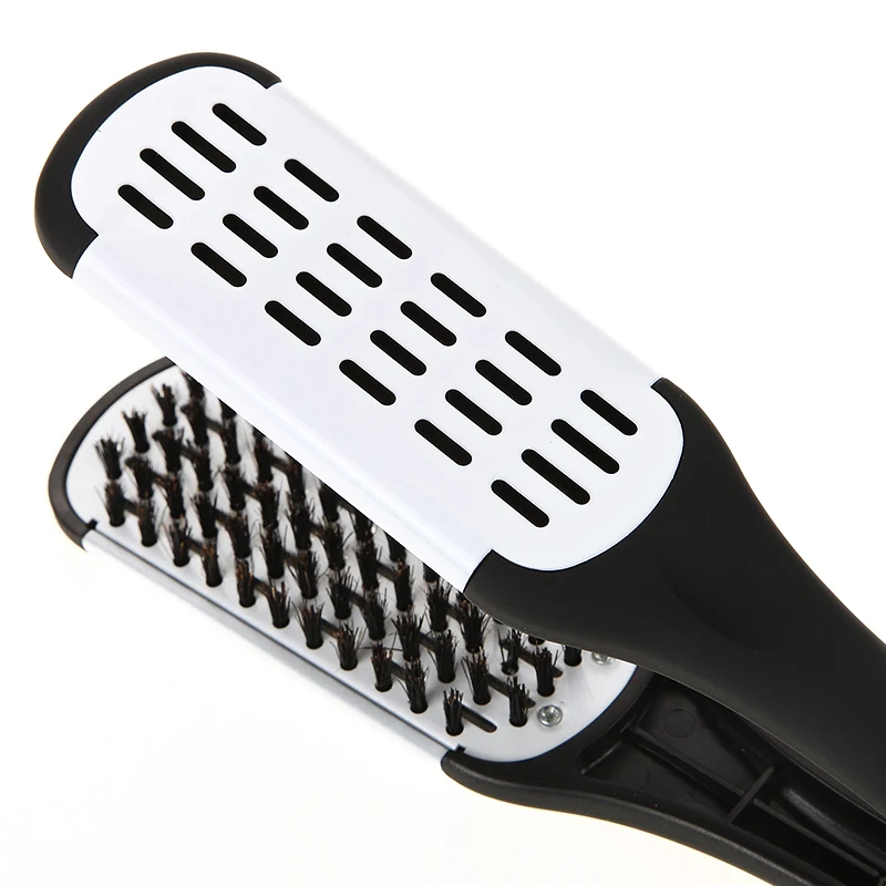 Выпрямление волос двойные щетки расческа Pro выпрямитель для волос V форма керамический зажим Инструменты для укладки
