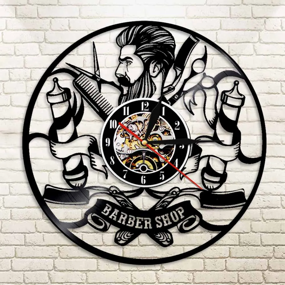 Винтаж парикмахерской настенный Декор виниловые настенные часы стрижка идея