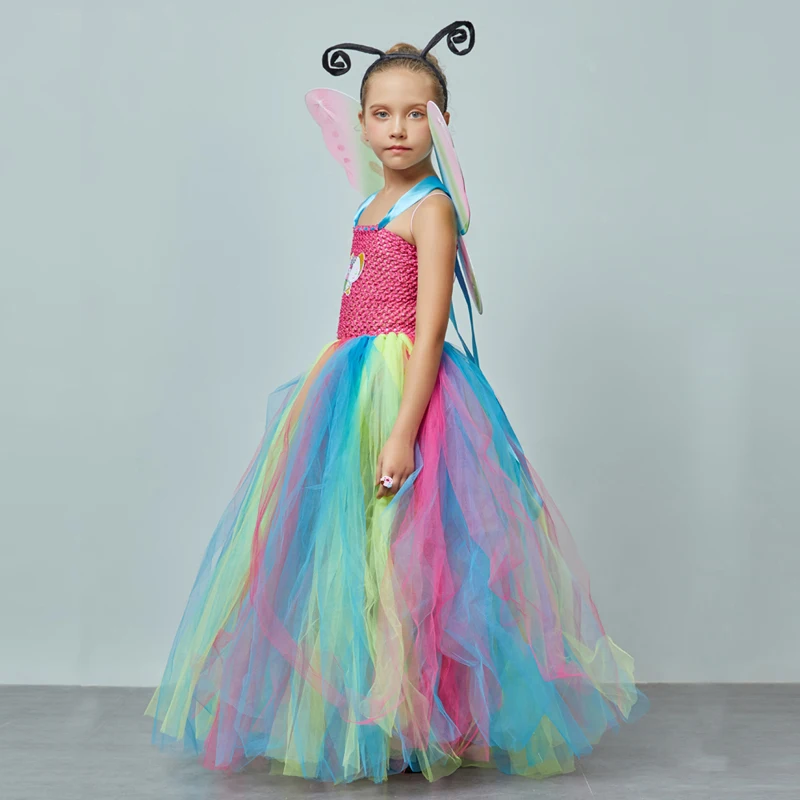 Affordable Rainbow Butterfly Girls Tutu Dress with Wings and Headband Princess Fairy Kids Birthday Party Dress Up Tutu Costume (5)