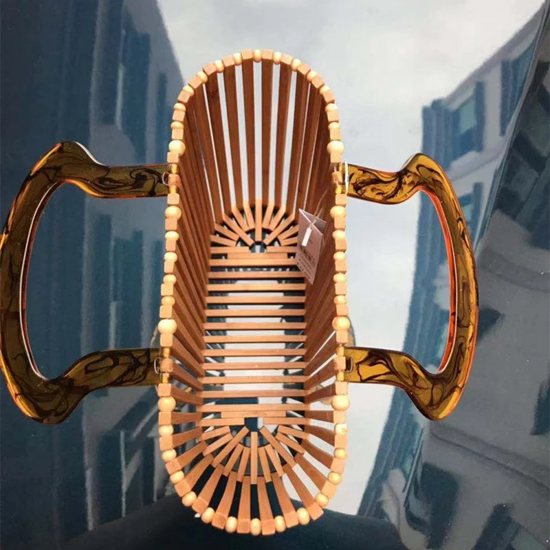 Najtaniej Moda damska torebki projektant akrylowy uchwyt pleciona torba bambusowa torba szwy torba z wycięciami Clutch Bali Beach Holiday torebka