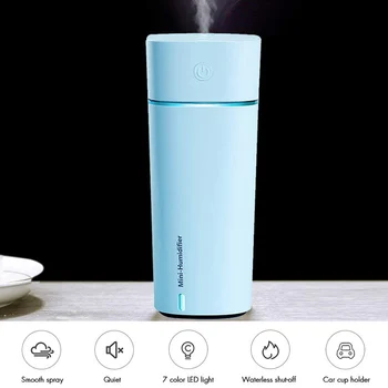 

Portable Mini Usb Humidifier 240Ml with Fan Ambient Light Auto Shut-Off Protection for Bedroom Home Office Car Travel Plant (Blu