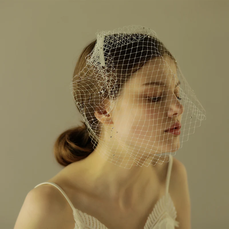 Alilove Wedding veil rhinestone cathedral wedding beaded veil bridal birdcage veil manufacturers