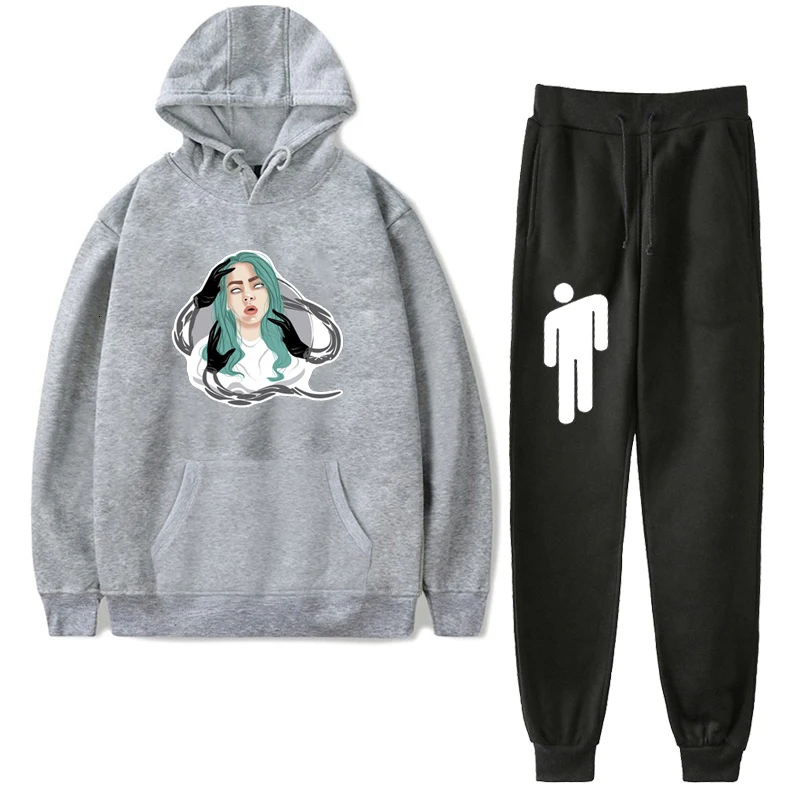 E6 2 шт./компл., детский Бархатный спортивный костюм Billie Eilish, толстовки, детские черные штаны, Ropa Hombre, толстовка, уличная одежда - Цвет: E6