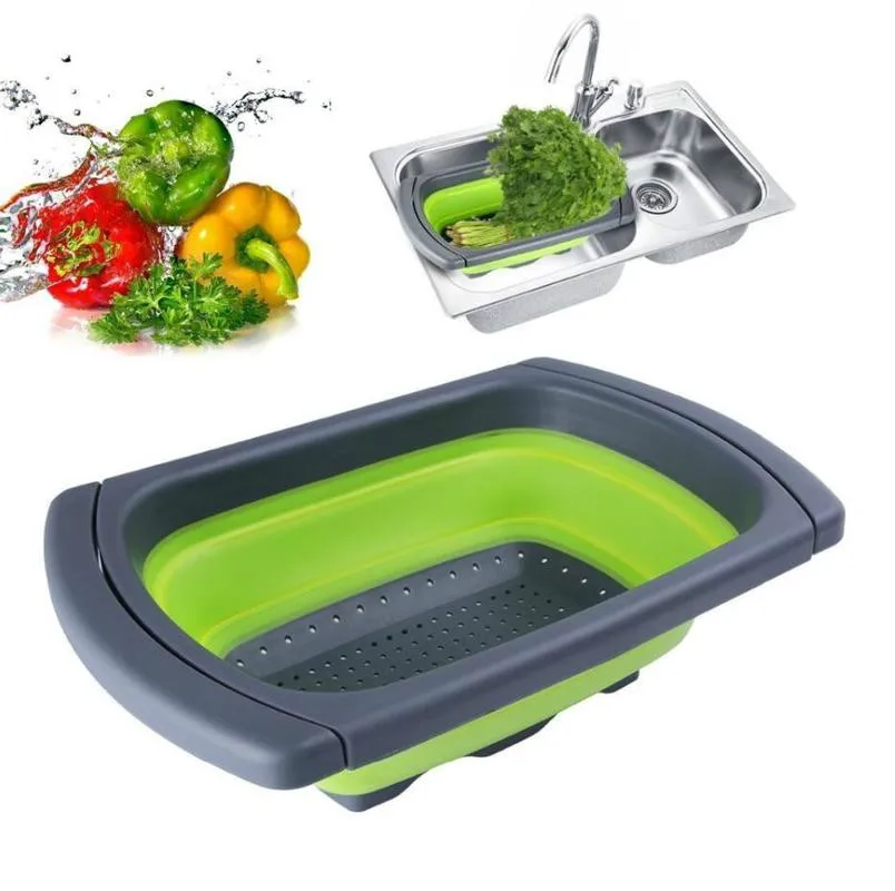 

Silicone Collapsible Over The Sink Retractable Colander With Handle Kitchen Folding Strainer Bowls Drain water filter basket
