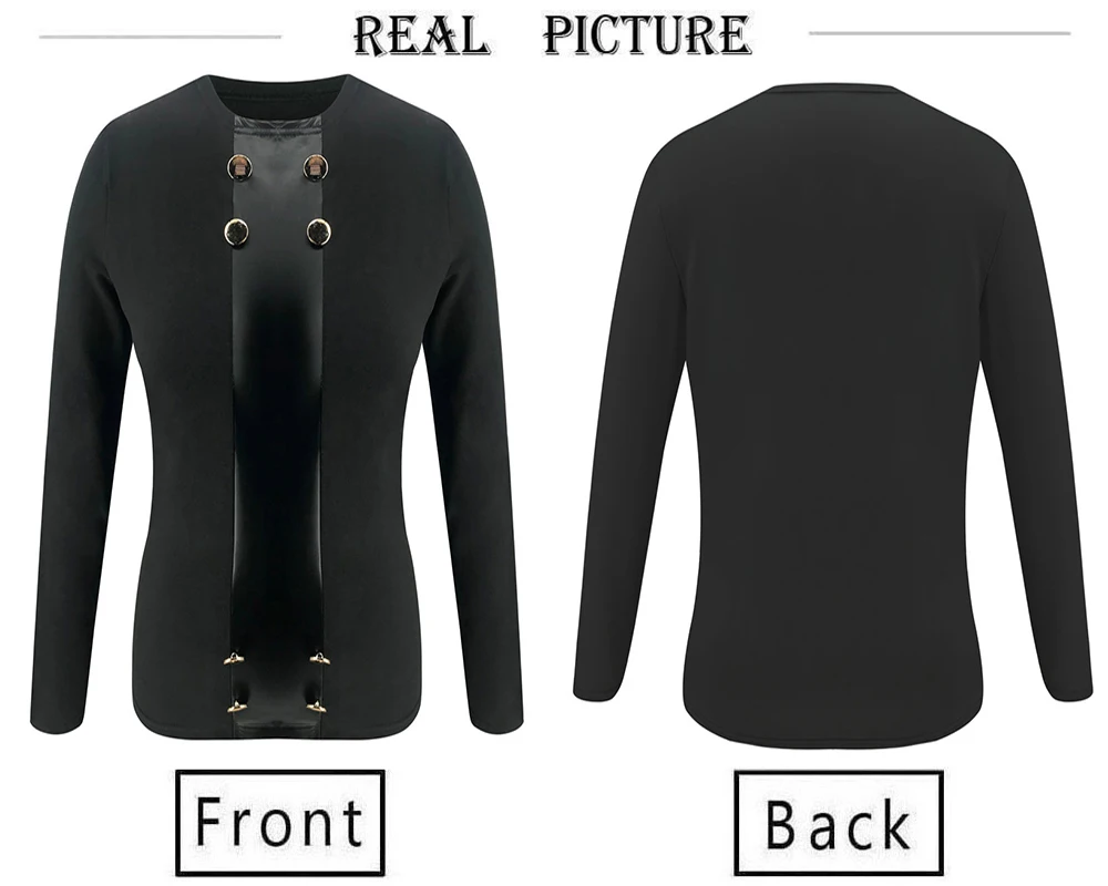 Дамы Женская мода Повседневное однотонные черные зимние теплые с длинными рукавами, на пуговицах Круглый воротник плотно, приталенные футболки, топы