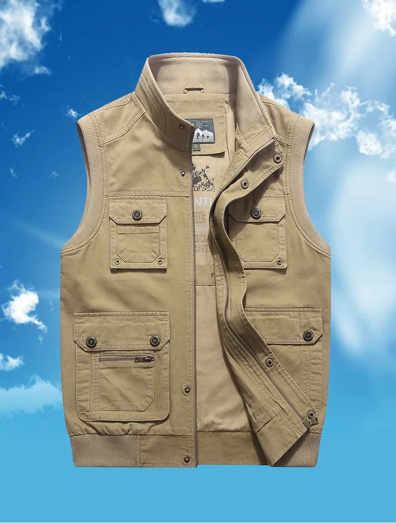New Style Men Casual Vest Waistcoat Multi-pockets Pure Cotton Youth Loose And Plus-sized Vest Coat 9857