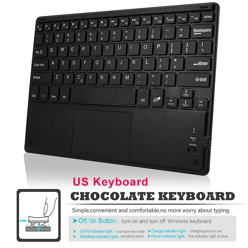US Keyboard Только испанская/французская/Русская клавиатура для iPad 10,2 сенсорная Bluetooth Беспроводная немецкая/английская клавиатура для iPad 10,2 - Цвет: US Keyboard