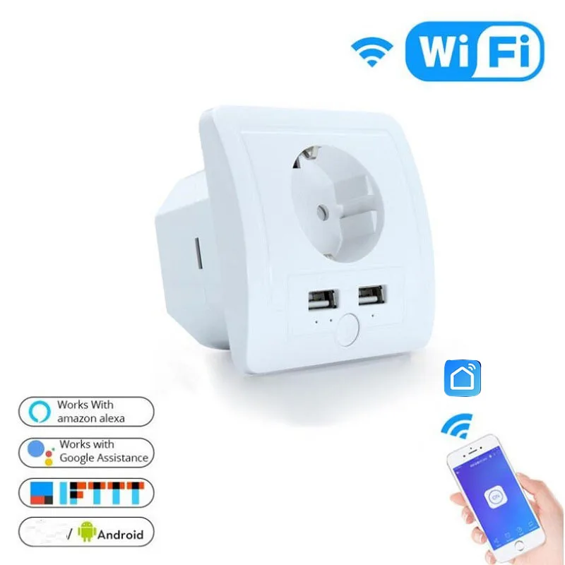WiFi умная розетка 5 в 2.1A 2USB 16A стандарт ЕС настенная домашняя синхронизация