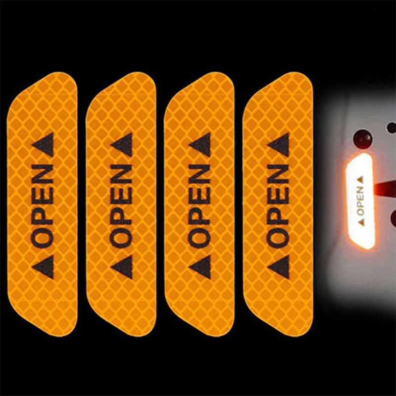 

4Pcs/Set Car Door Stickers DIY Car OPEN Reflective Tape Warning Mark Reflective Open Notice Bicycle Accessories Exterior