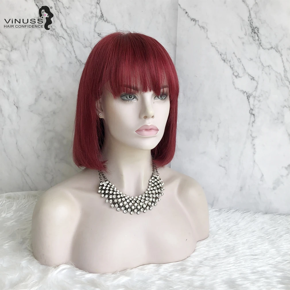 Красный Синтетические волосы на кружеве человеческие волосы парики предварительно вырезанные 13X4 бразильские волосы Remy 99J бордовый бесклеевой парик с челкой для черный Для женщин 150% Плотность