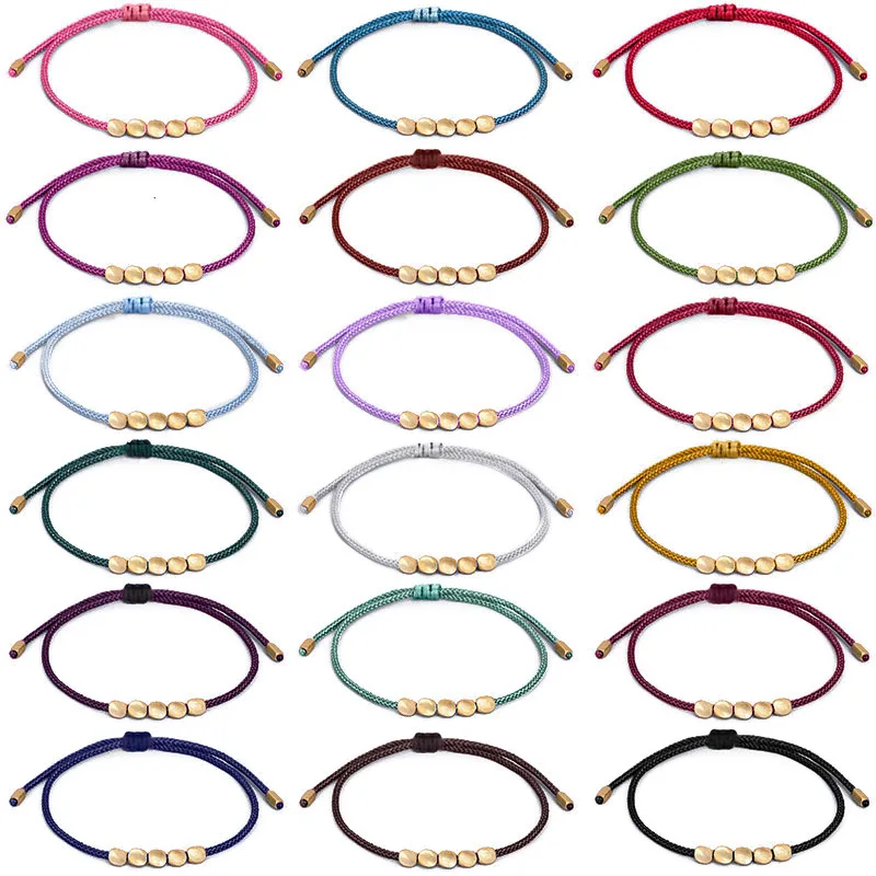 Meetvii Ethnic Handmade Tibetan Copper Bead Lucky Rope Bracelet & Bangles For Women Men Wax Cord Thread Bracelets 19 Colors