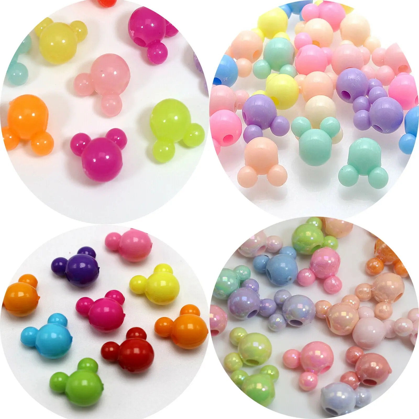 

150pcs Mixed Color Various Style Acrylic Mouse Face Beads 12mm Jewelry Making