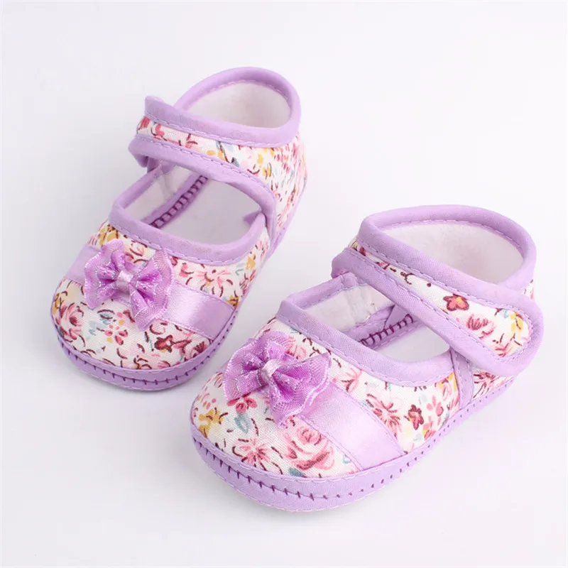 New Hot Infants Shies Baby Kids Bowknot Flower Printed Prewalker Cotton Fabric Shoes