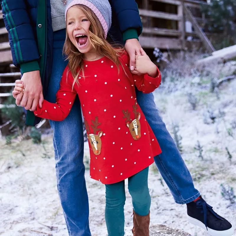 

Girls Christmas Dresses Autumn 2019 Kids Long Sleeve Dot Red Elk Pullover Party Dress Girl O-Neck Cute Casual Vestidos 2-7T