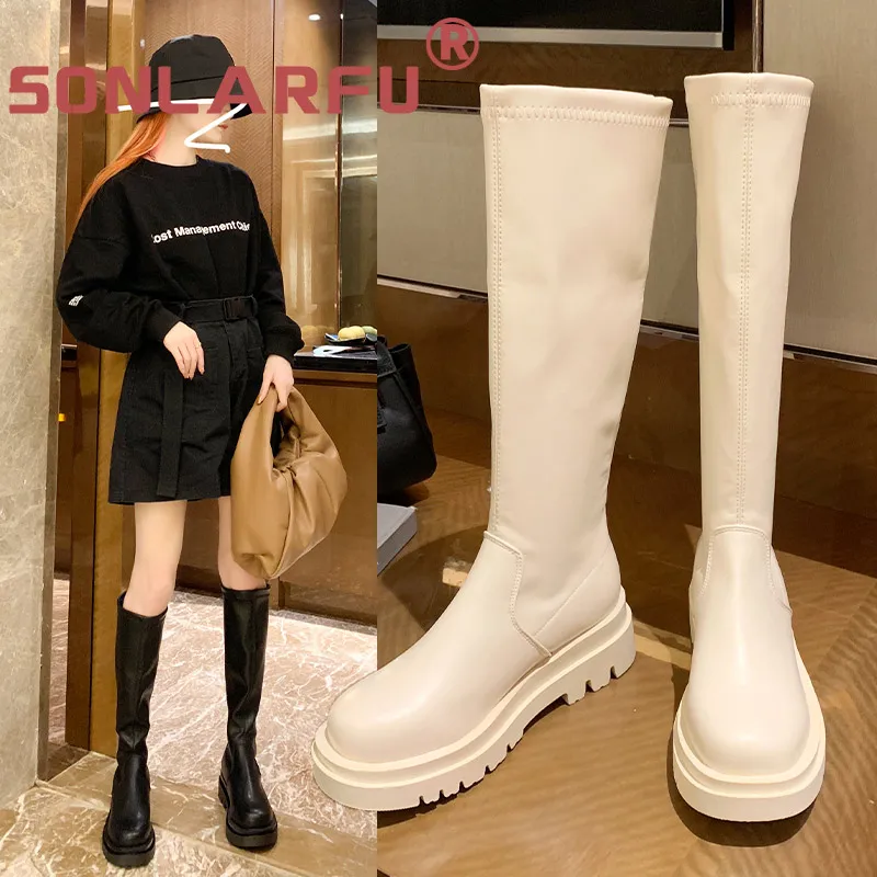 

Boots Female New Spring and Autumn Boots High All-Matching Internet CelebrityinsRound Head Chunky Heel Booties Female